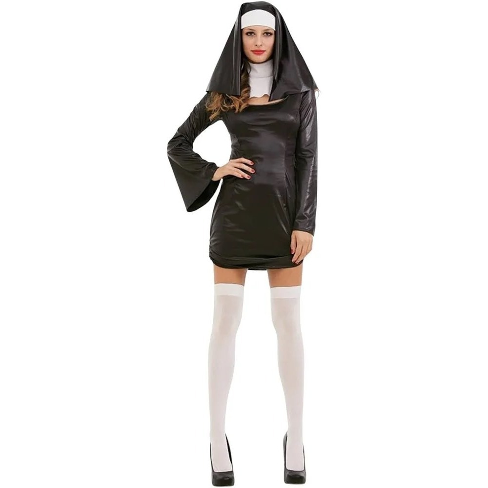 Hauntlook Sinful Sister Nun Costume Womens Small‎ Black Mini Dress Headpiece Set